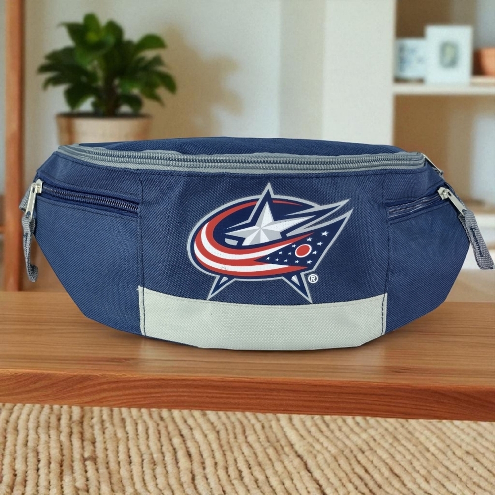NHL Columbus Blue Jackets Hockey Fanny Pack CBJ Adjustable Bag 3 Zipper Pockets